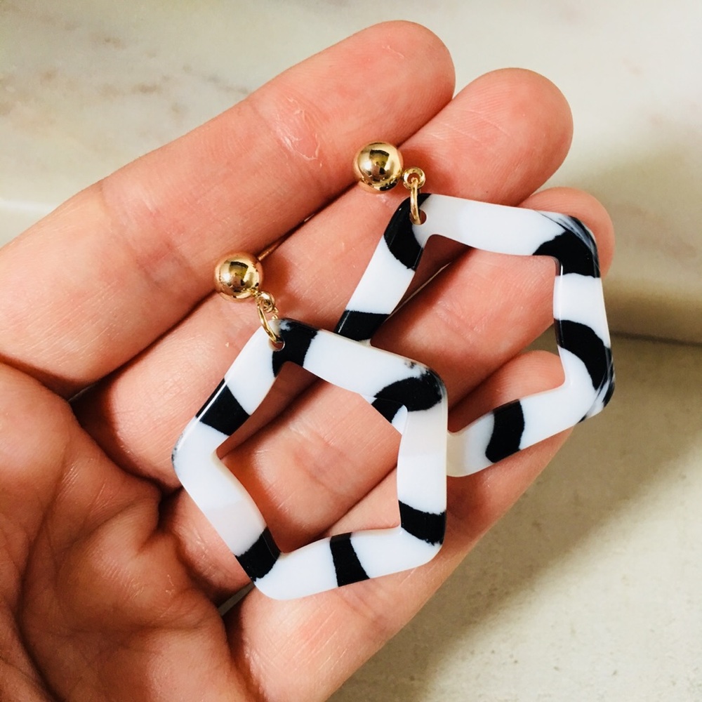 Black & White Pentagon Earrings